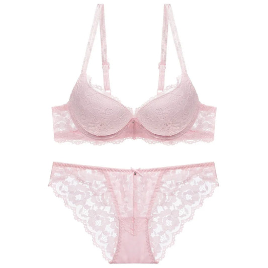 Sweet Mesh Lace Flower Bra Bowknot Low Waist Bra Panties Set Lingerie Intimates Push Up Bra Women Women