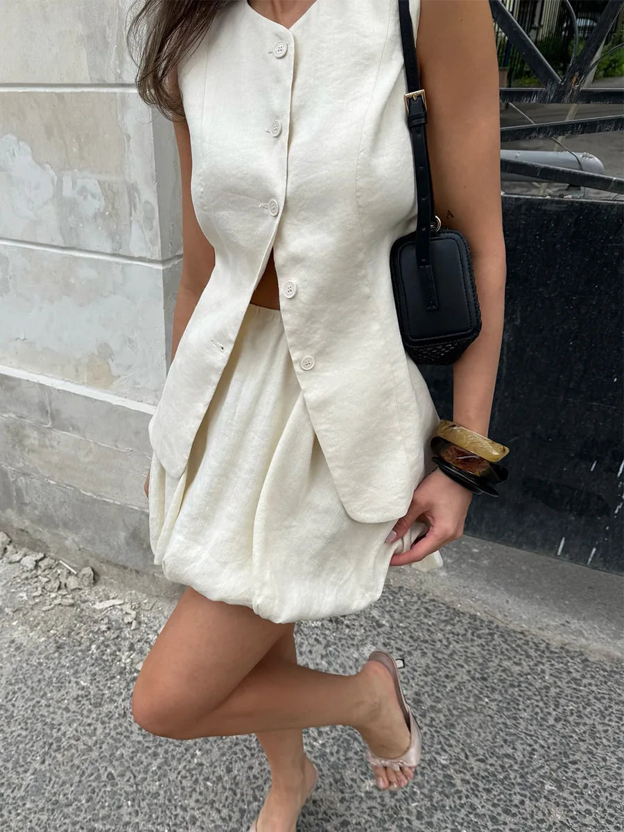 White Vest Bud Short Skirts Sets Women's Sleeveless Top Mini Skirt Matching Set Suit Summer Wear Office Lady Birthday 2026 New
