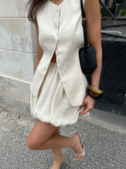 White Vest Bud Short Skirts Sets Women's Sleeveless Top Mini Skirt Matching Set Suit Summer Wear Office Lady Birthday 2026 New