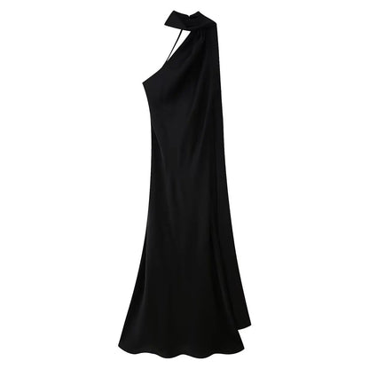 Satin Ribbon Long Dresses Women's Backless Casual Silk Dress Evening Wedding Guest Blue Green Black Yellow Red Pink Summer Prom
