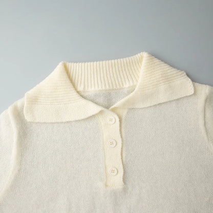 Summer Women's Polo Collar Knitted Short Sleeves Sweater Transparent T-shirt Female Simple 2025 Pink Yellow Gray Blue Red White