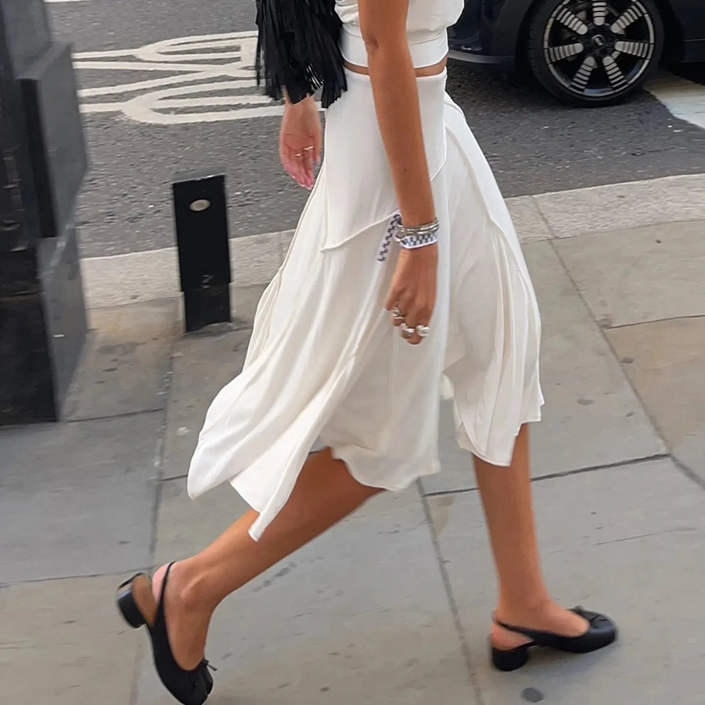 Elegant Irregular Midi Plated Skirt Women's High Waist Slim Pleated Skirts Y2K Female Clothing White Fashion Summer Autumn 2026