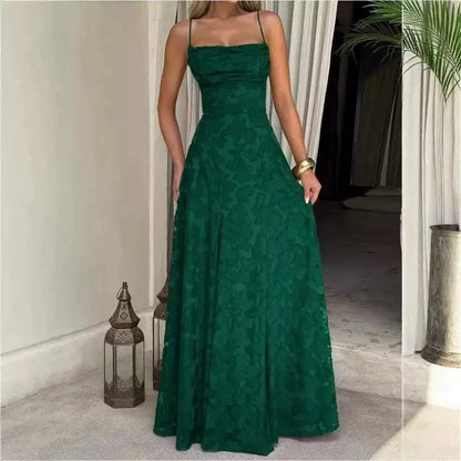 Jacquard Chiffon Long Dress Women's Backless Bandage Dresses Summer Evening Wedding Guest Green White Burgundy Pink Graduation