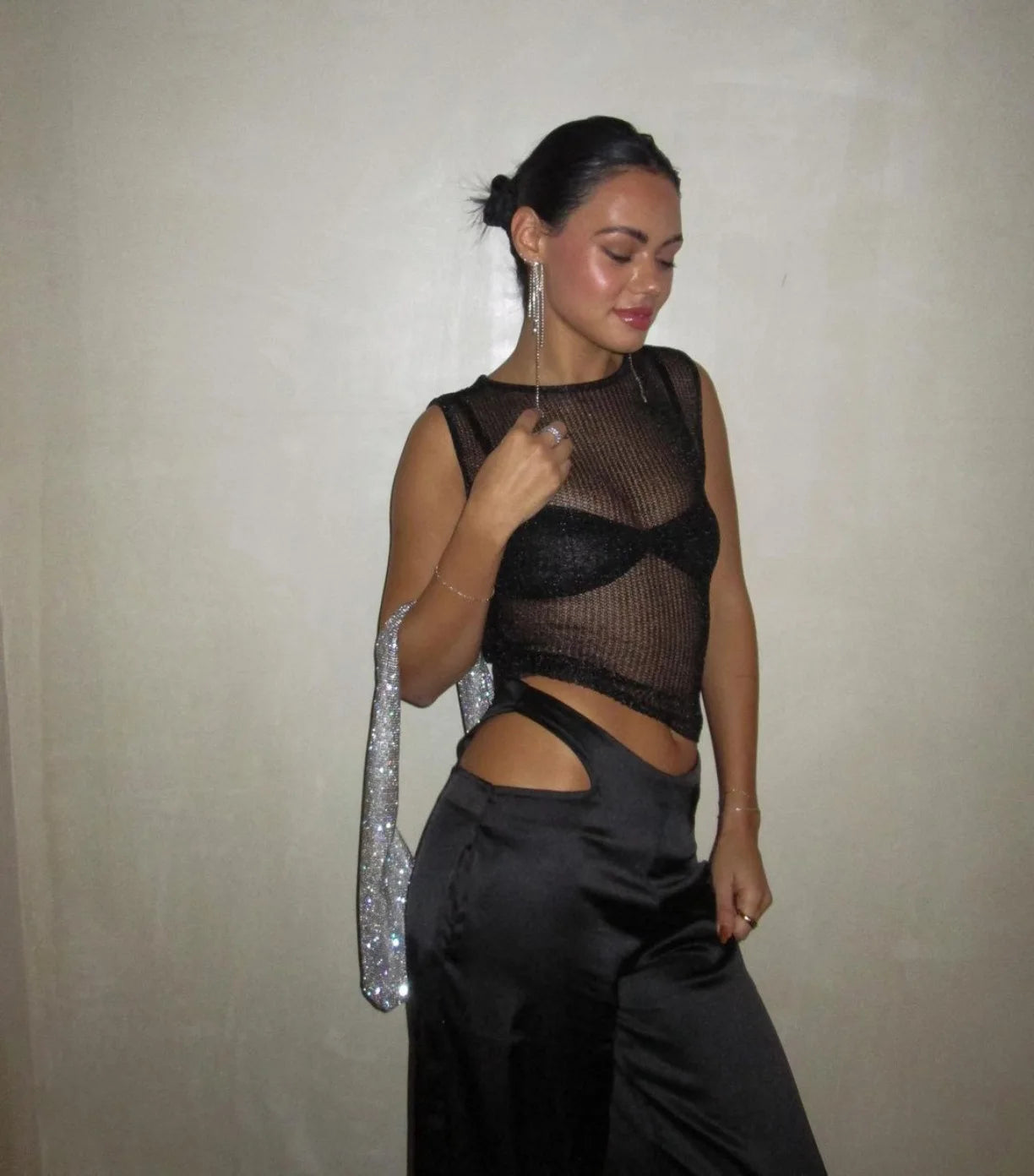 Women Sexy Mesh Sheer Glitter Sleeveless Tank Summer Shiny Cover Ups Y2K Cropped Tops See Through Mini Vest Streetwear Tops 2024
