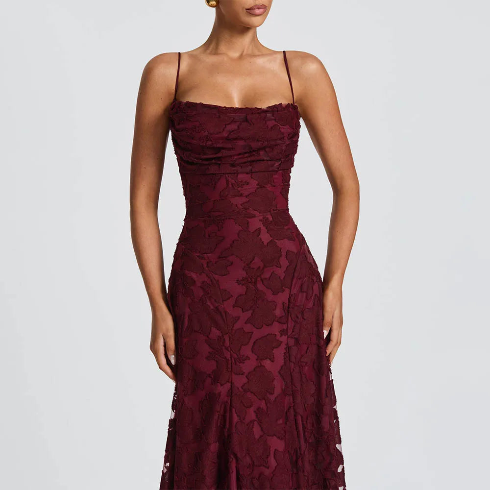 Jacquard Chiffon Long Dress Women's Backless Bandage Dresses Summer Evening Wedding Guest Green White Burgundy Pink Graduation