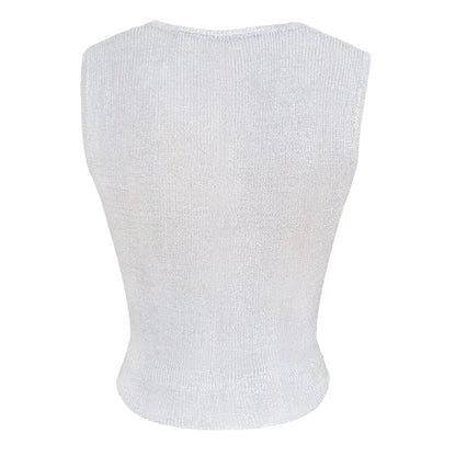 Women Sexy Mesh Sheer Glitter Sleeveless Tank Summer Shiny Cover Ups Y2K Cropped Tops See Through Mini Vest Streetwear Tops 2024