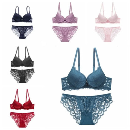 Comfortable Mesh Lace Flower Bra Low Waist Bowknot Bra Panties Set Non Slip Intimates Push Up Bra Women Summer