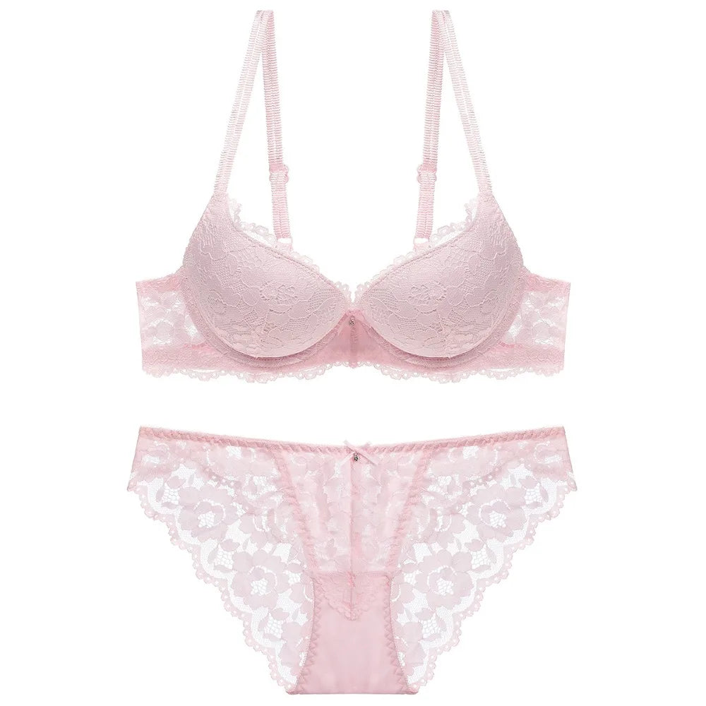 Comfortable Mesh Lace Flower Bra Low Waist Bowknot Bra Panties Set Non Slip Intimates Push Up Bra Women Summer