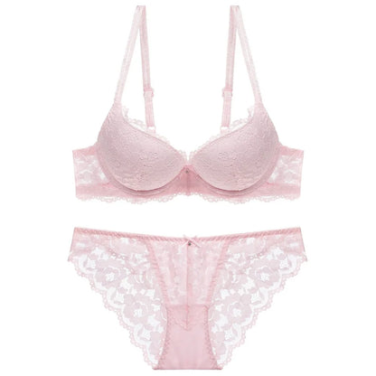 Comfortable Mesh Lace Flower Bra Low Waist Bowknot Bra Panties Set Non Slip Intimates Push Up Bra Women Summer