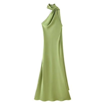 Satin Ribbon Long Dresses Women's Backless Casual Silk Dress Evening Wedding Guest Blue Green Black Yellow Red Pink Summer Prom